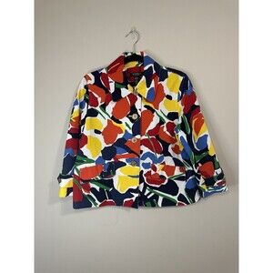 Ralph Lauren Women's LARGE Petite Bold Color Floral Print Jacket Blazer